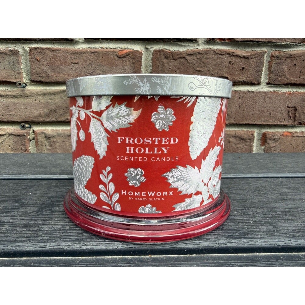 Homeworx Frosted Holly Scented 3 Wick Candle By Harry Slatkin 14 ounce Jar New